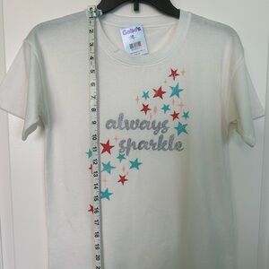 Women’s Graphic Tee “Always Sparkle” White Stars Shirt – Size XL (Runs Small)